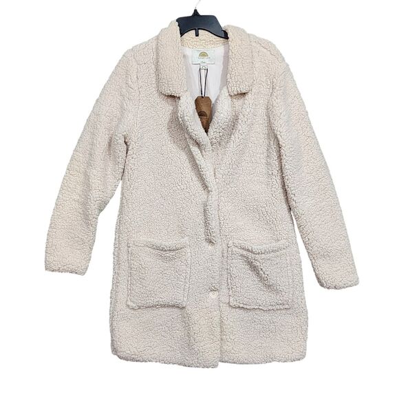 1 Sunset Lane Sherpa Jacket Coat Button Up Front Pockets Cream Large - Picture 1 of 10